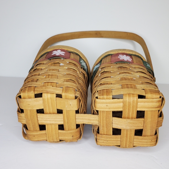 Wooven Double Wood Basket with Handle Snowflakes - Picture 4 of 8